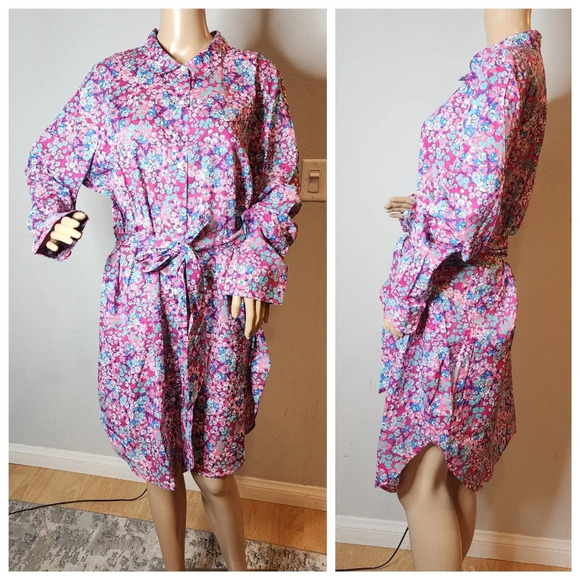 NWT J. Crew Button Shirtdress Pink Blue Floral. Plus Size 2X. - Picture 6 of 14